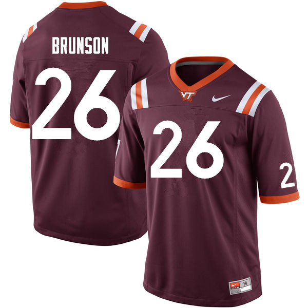 Men #26 Jordan Brunson Virginia Tech Hokies College Football Jersey Sale-Maroon
